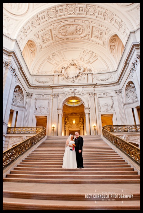 Couple on the City Hall Stairs - San Francisco City Hall Wedding Photography