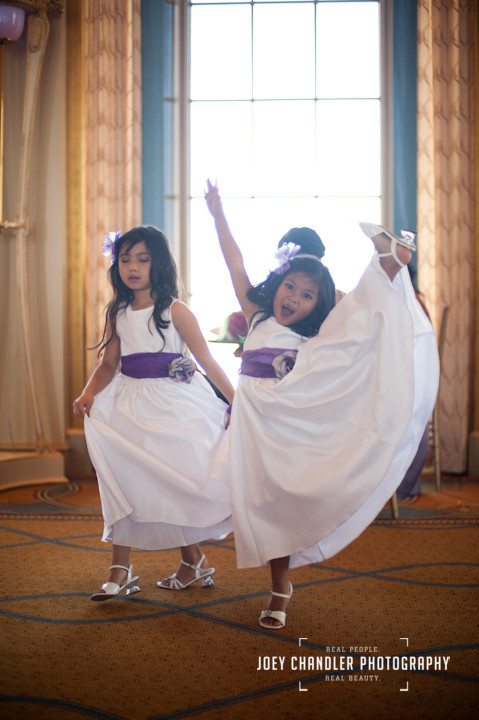 Flower Girls in White dresses dancing at a San Francisco Wedding