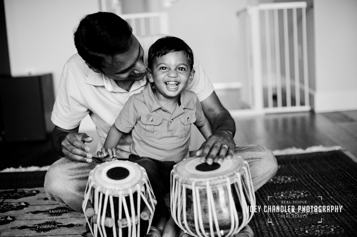 Father and son making music