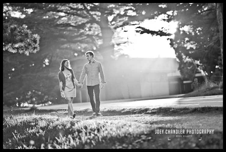 The mood was just perfect Black and White Photograph of couple walking in in the Presidio in San Francisco