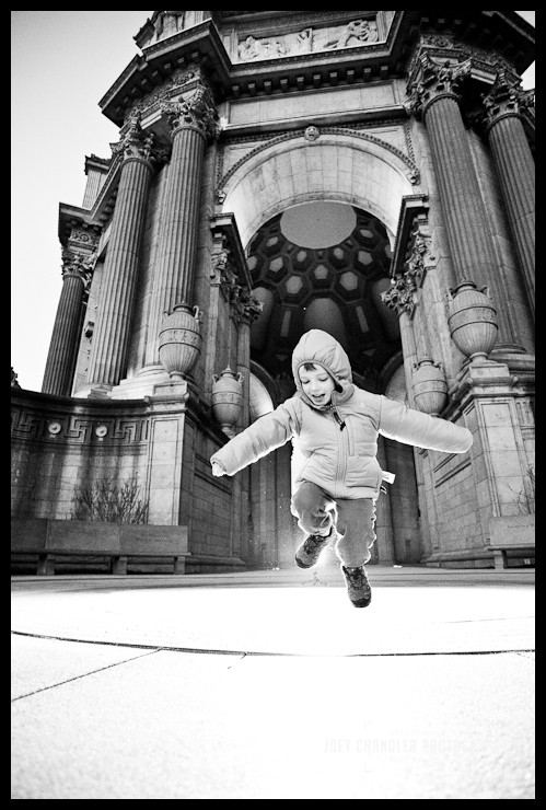 I can fly!! Boy Jumping at the Palace of Fine Arts at Sunrise - Palace of Fine Arts at Sunrise - San Francisco Photographer Joey Chandler