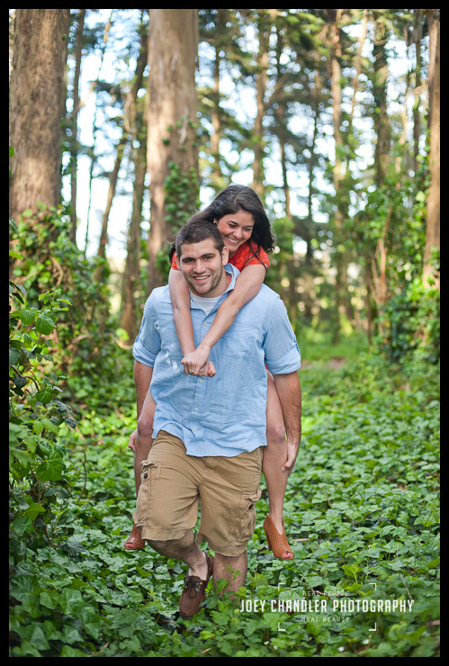 Walking through the Presidio - San Francisco engagement Photography Engagement Photograph of couple playing in San Francisco's Presidio