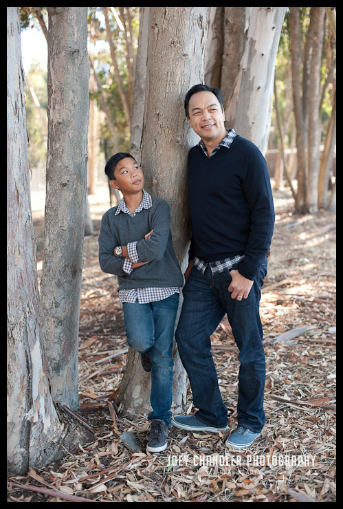 Dad and son in the woods at Perry Farms